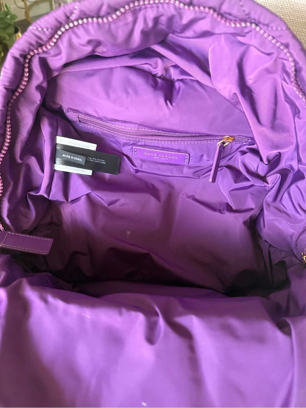 Marc Jacobs Purple Quilted Nylon Backpack Gold Hardware Travel Bag